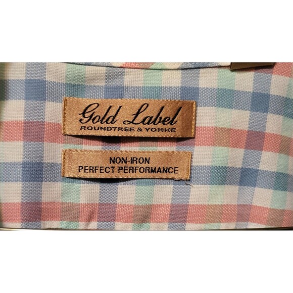 Roundtree Yorke Gold Label Men Shirt 16 1/2 Button Non Iron Long Sleeve - Picture 4 of 5